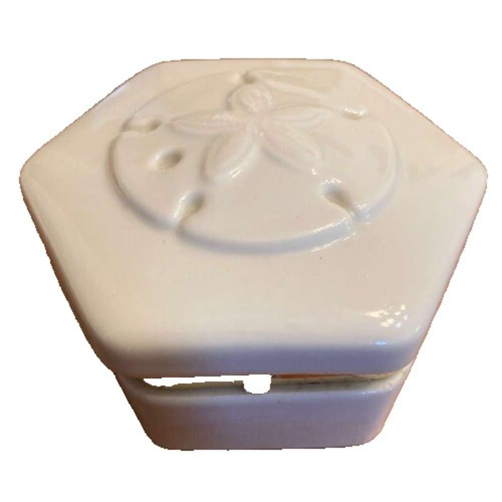 Vtg Sand Dollar White Porcelain 3.5 inch Trinket Box Jewelry Box Hinge Gold Trim